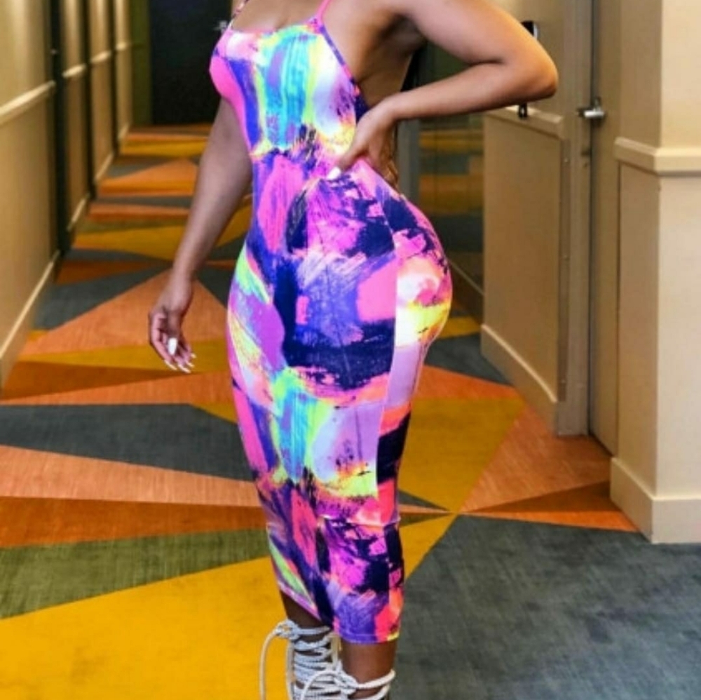 Multicolored Criss Cross Back Dress.